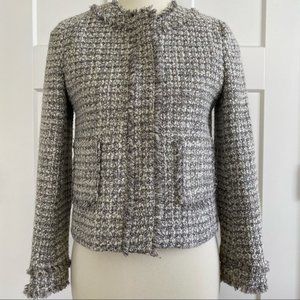 J.Crew boucle tweed Chanel-like fringe crop jacket